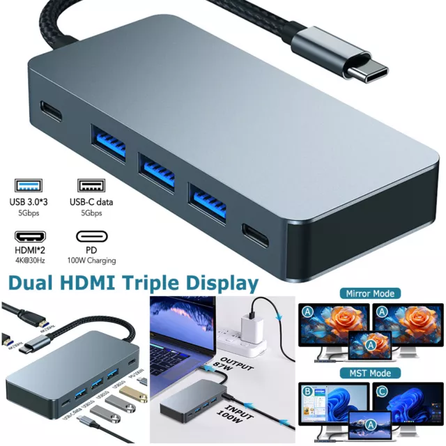 USB C Docking Station Dual Monitor HDMI USB C to Dual HDMI Adapter