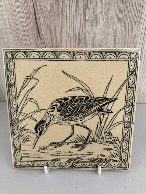 Antique 6" Fireplace Tile by Minton Hollins & Co Birds Series C1875