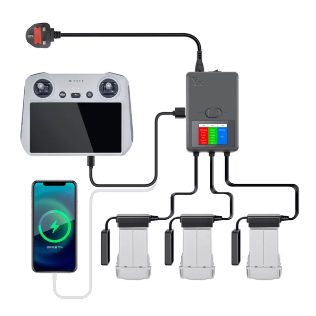 3 in 1 Battery Charger Fast Charging Hub Accessories For DJI Mini 3/3 Pro Drone