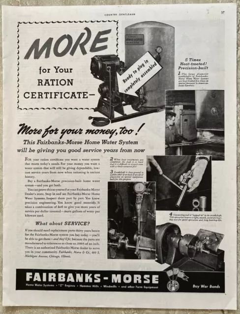 1943 Fairbanks Morse Home Water Systems Z-Engines Farm Vtg Print Ad