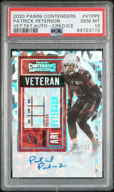 2020 Contenders Patrick Peterson Cracked Ice, Veteran Ticket, PSA 10, #/22