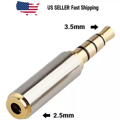 Gold 2.5mm Female to 3.5mm Male Stereo Audio Headphone Jack Adapter Converter