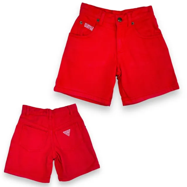 Vintage Guess Red Denim Logo Front + Back Pocket Jean Shorts 4