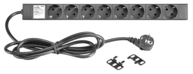 Praktische Steckdosenleiste mit 8-fach Schalter für 19 Zoll Standardracks, Black