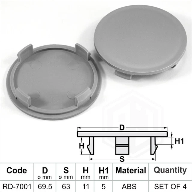 4 Tappi Centrali Ruote 56mm - Coprimozzi ABS Argento Per Auto