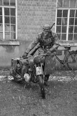WW2 WWII Photo German Soldier With Motorcycle and 98K Rifle  World War Two  4236