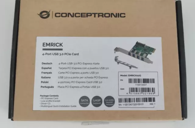 Conceptronic EMRICK 4-Port USB 3.0 PCI-Express-Karte - PCIe - USB 3.2 Gen