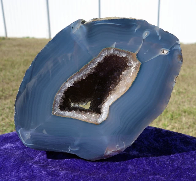 AMETHYST & Clear QUARTZ Crystal Points in Natural Blue Gray Agate For Sale