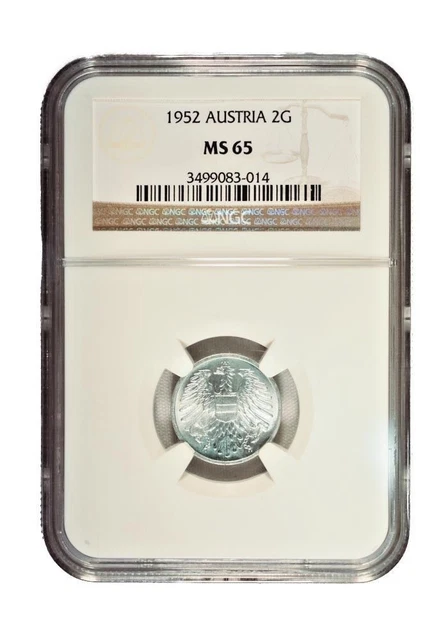 1952 MS63 Austria 2 Groschen NGC UNC KM 2876