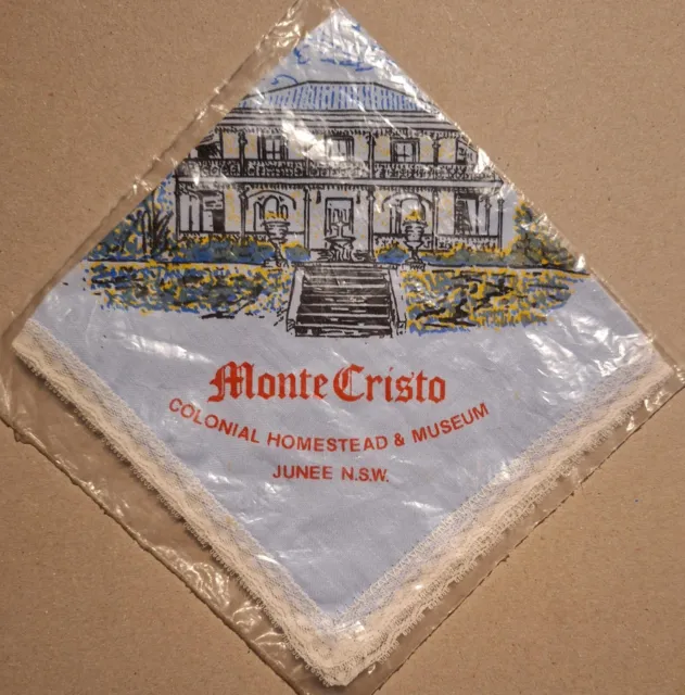 JUNEE, N.S.W. AUSTRALIA SOUVENIR HANDKERCHIEF -VINTAGE- Monte Cristo Museum