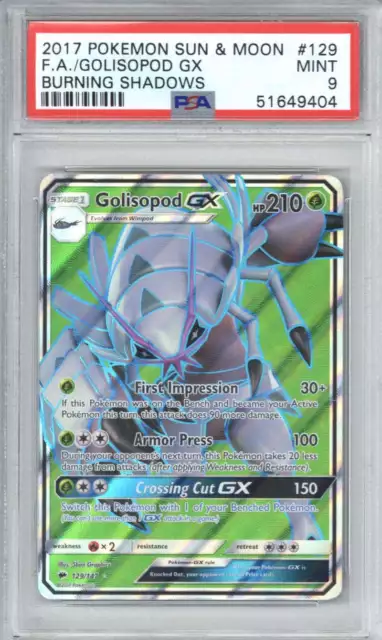 2017 Pokemon Sun & Moon Burning Shadows 129 Full Art/Golisopod GX PSA 9
