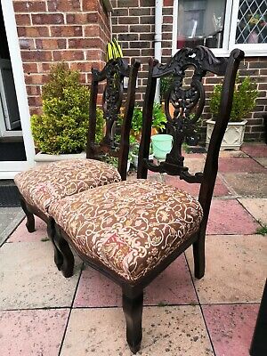 Pair Of antique Edwardian Nursing Chairs carved back 2