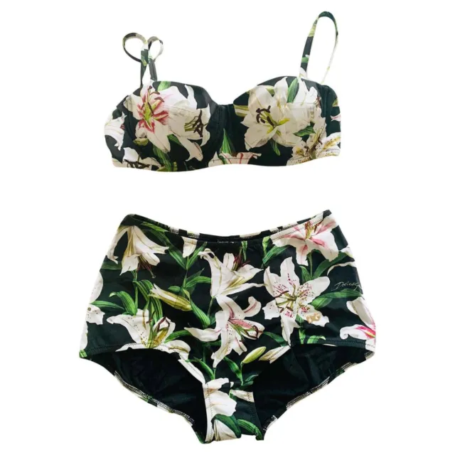 DOLCE & GABBANA Swimwear White Black Floral Bikini Beachwear Swimsuit 2IT UK8 S