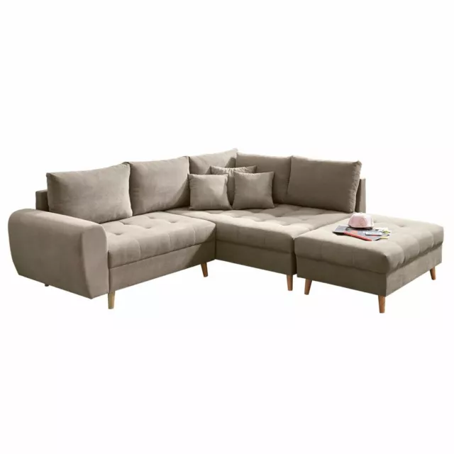 Eckgarnitur - sand - Recamiere rechts - mit Hocker Sofa Wohnlandschaft Couch