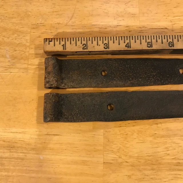 Antique Barn Strap Hinges Hand Hammered Wrought Iron  Approximately 11” - 13” 2