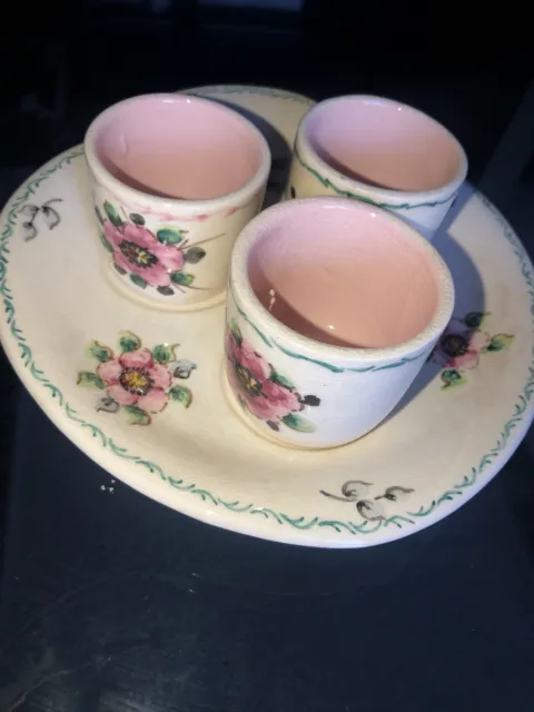 Vintage Axe Vale Pottery 3 Eggs Cups With Plate