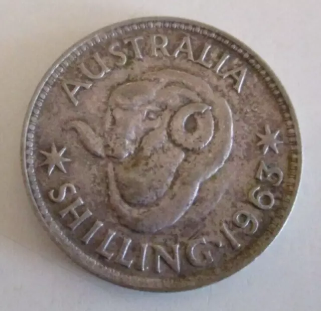 1963 Australian One Shilling Coin - Merino Ram & Queen Elizabeth II - Circulated