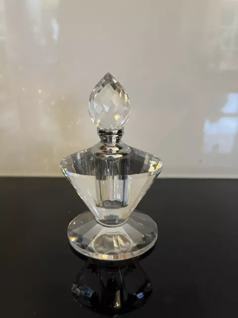 Cut Glass Perfume Bottle Holder With Dabber And Sliver Colour Neck