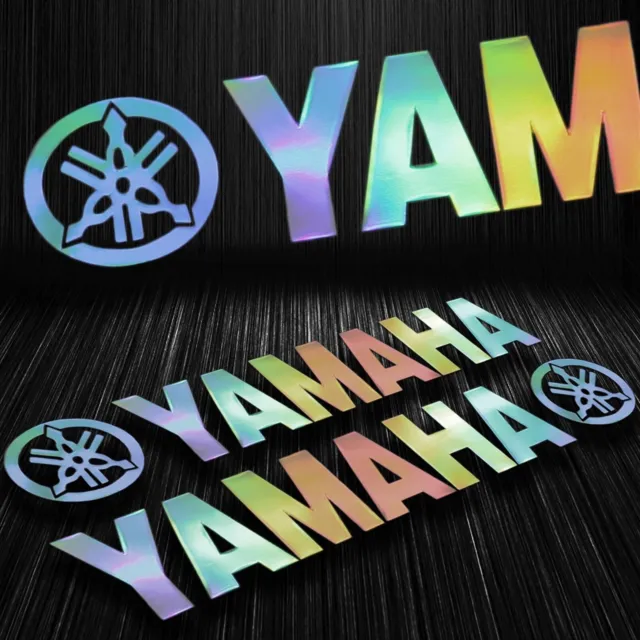 x2 6-7/8" "Laser" Vinyl Emblem Decal Fairing/Tank Logo Sticker Yamaha Neo Chrome