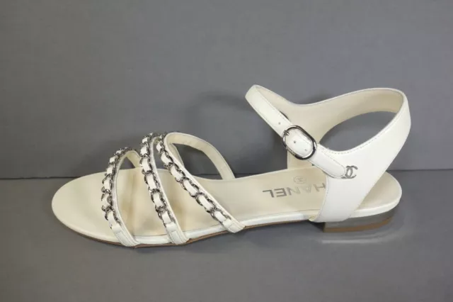 CHANEL Satin Lambskin Flat Sandals w/ 10mm Chain- Link Strap Size 38, Chanel