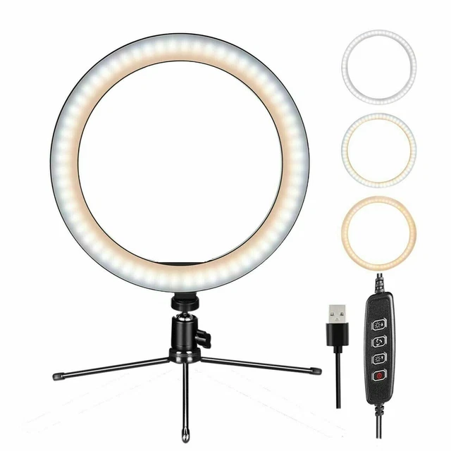 Kit de luz de anillo LED de 10" con soporte para trípode y soporte para teléfono regulable de escritorio