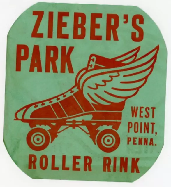 1930-50's Zieber's Park West Point Penna Skating Rink Label Vintage EVN3