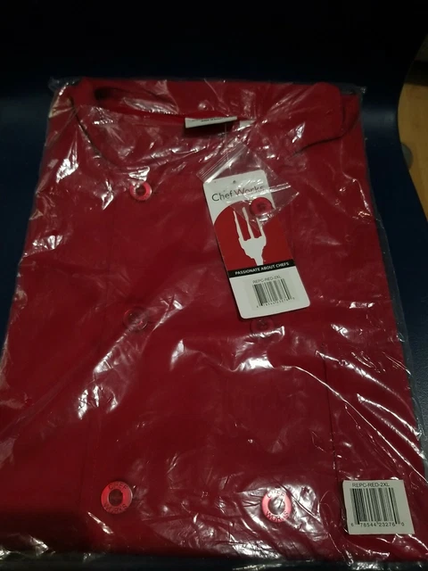 New Red Ls Chef Works Chef Coat Food Service Industry Kitchen Worker Size 2X B6