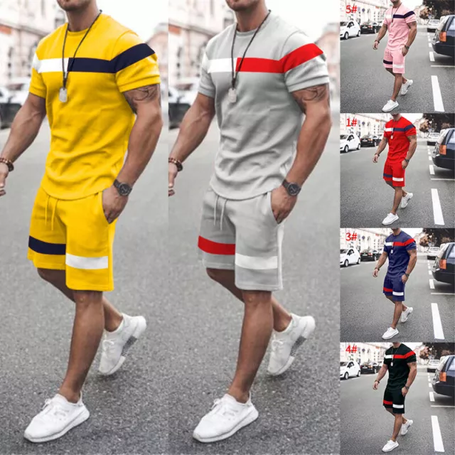 Homme 2-Piece Ensemble Tenue T-Shirts Short Survêtement Mode Été