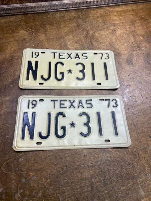 Pair Vintage 1973 Texas Auto License Plate Ford Chevrolet Dodge Muscle Car Tags