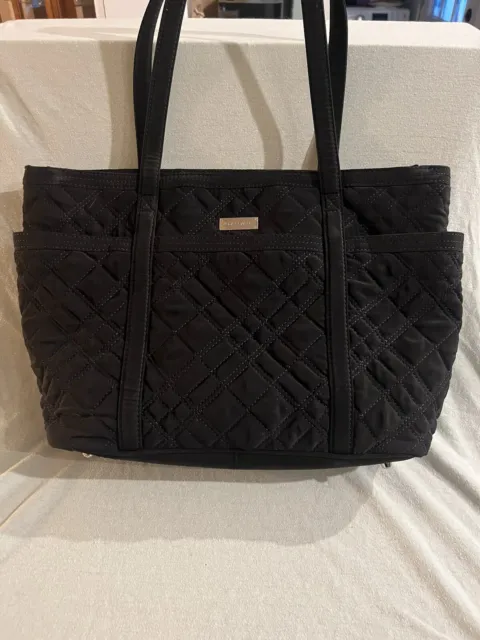 Vera Bradley - Small Tote Bag - Classic Black USED - Zebra Design Inside - 17x11