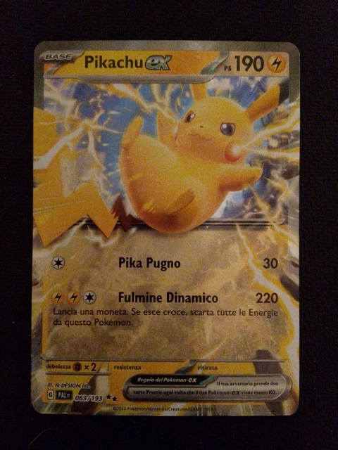 Carta Pokemon Pikachu EX 063/193 Full Art, Evoluzioni A Paldea, ITA, Near Mint