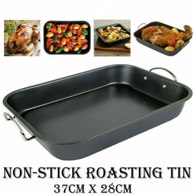 Large Non Stick Deep Roasting Pan Dish Baking Tray Oven Roaster Tin With Handles