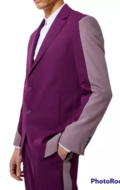 BoohooMAN Single Breasted Blazer Purple Contrast Relaxed  Jacket Mens Sz 44 -NEW