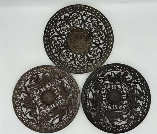 Three 19th Century Cast Iron Metal Coalbrookdale Decorative Plates c1880