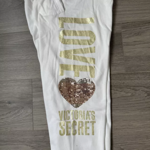 Victorias Secret Love Pink Lounge Pant - Bling Sequin Heart - Gold Lettering