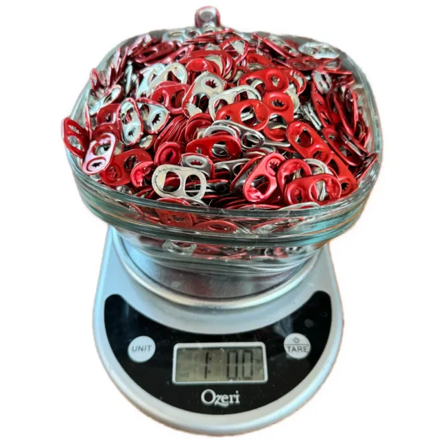 One Pound (1lb) of Red & Silver Aluminum Pop Tops, Pop Tabs, Pull Tabs Beer Soda