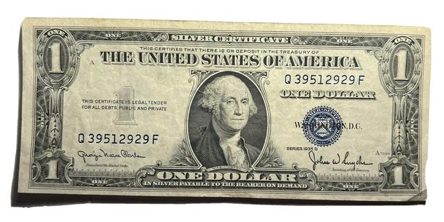 VF Series 1935 US One 1 Dollar Bill Silver Certificate Blue Seal Banknote