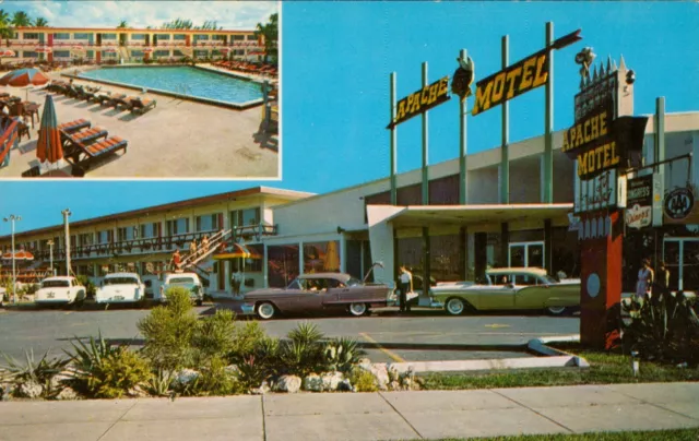 Apache Motel Resort Motel Miami Florida Postcard Chrome