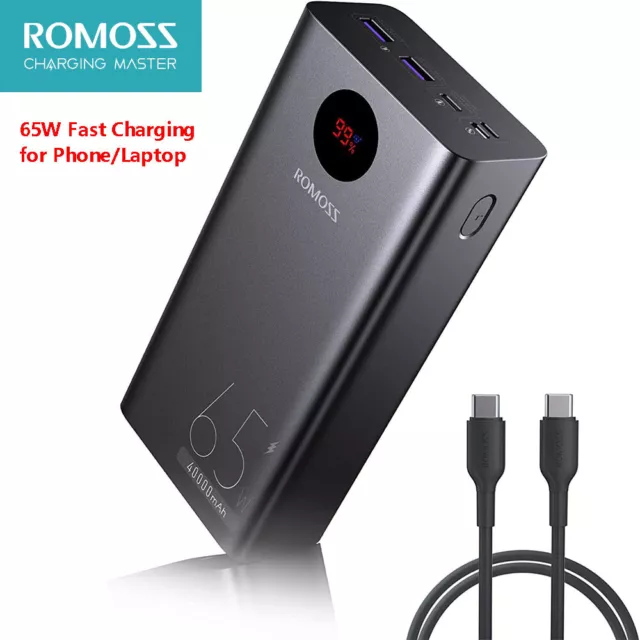 ROMOSS 65W 40000mAh Power Bank Fast Charging PD Laptop Charger Type C Battery