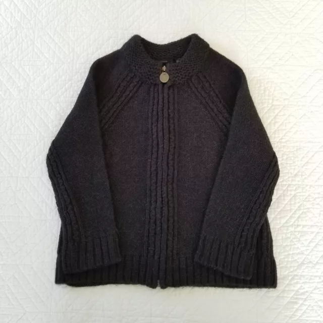 Elie Tahari Black 100% Alpaca Chunky  3/4 Sleeve Zip Cardigan Sweater XS