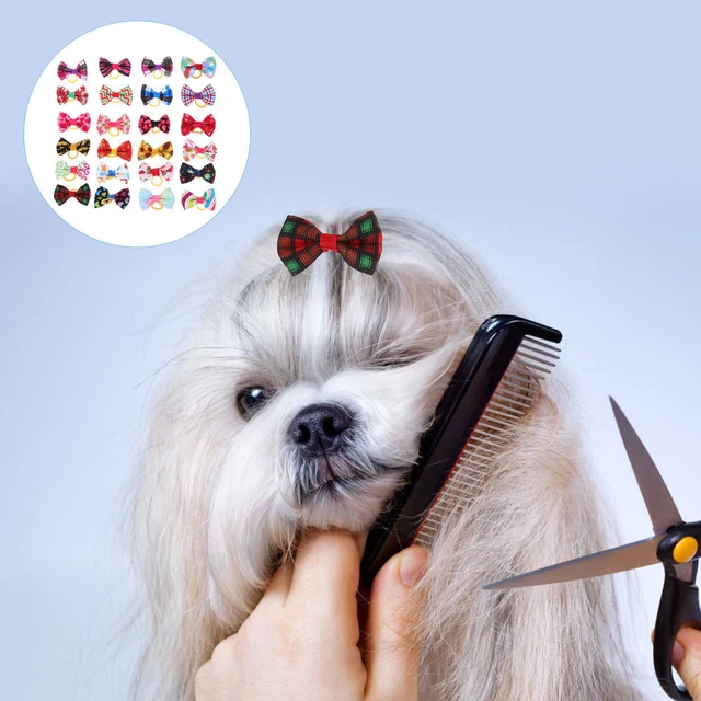 60 piezas Lazos de pelo de animal Cabeza de perro Doblada Joyería de niña Corbata Tela