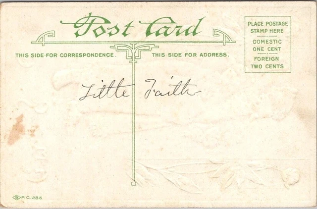 1910s MERRY CHRISTMAS Embossed Postcard SANTA CLAUS in GREEN ROBE / P.C. 285 2