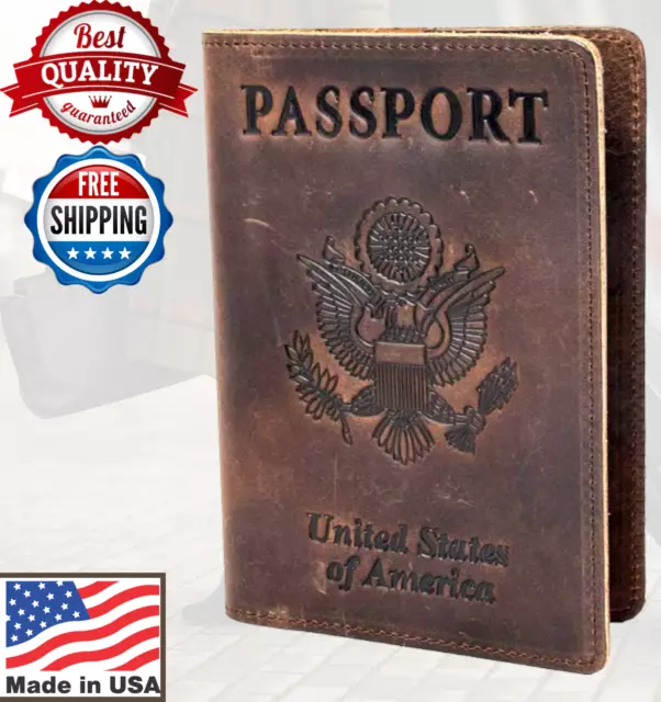 USA Passport Holder United State Blocking Travel Wallet Genuine Leather for Men