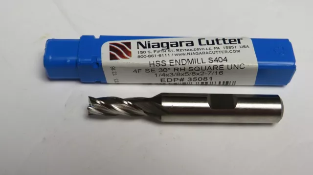 Niagara (N35081) 1/4" Diam,5/8" Loc,2-7/16" Oal,4 Flute,Hss Square.end Mill Usa