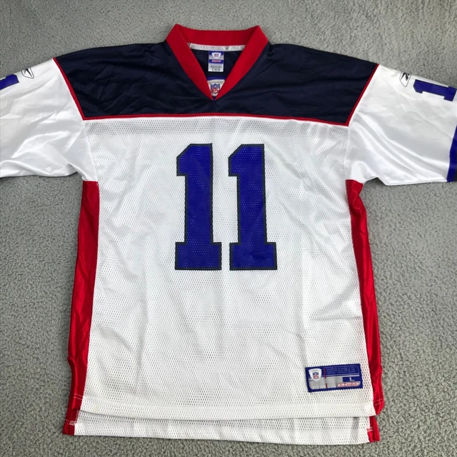 New England Patriots Jersey Bledsoe 11 White Blue Men's Large Short Sleeve NFL