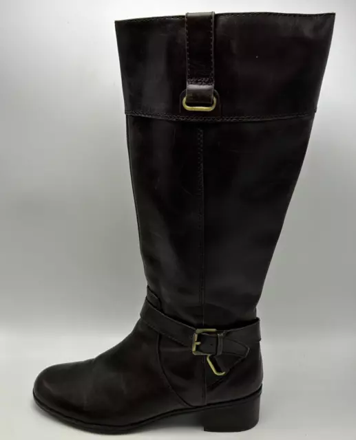 Bandolino Riding Boots Sz 8 M Womens Brown Leather Tall Buckle Block Heel BDCAZA