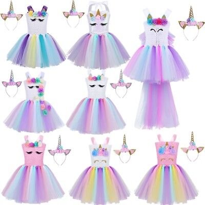 Flower Girl Kids Rainbow Fancy Tutu Dress Cartoon Princess Party Wedding Costume