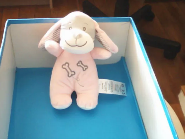 Doudou 4502 / Peluche Chien  Bisous D'ange"Tom Et Kiddy" Gris/Rose - Brode Os