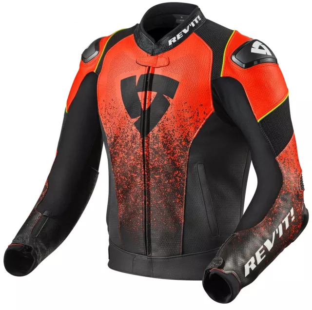 Jacke Jacket Motorrad Sport Rev'It Revit Quantum Leder Schwarz Gelb Neon 48