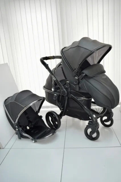 Babystyle Egg Double Tandem Black Pram With 2 Seats & 1 Carrycot